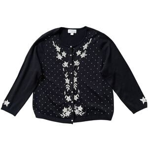 Vintage Casual Corner 2X Beaded Cardigan | Black, Pearl Buttons, Glam EUC